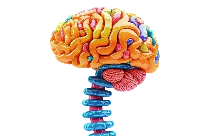 3D color-coded anatomical model of the brain and spinal cord, representing Dr. Rajesh Reddy Sannareddy's neurosurgical expertise